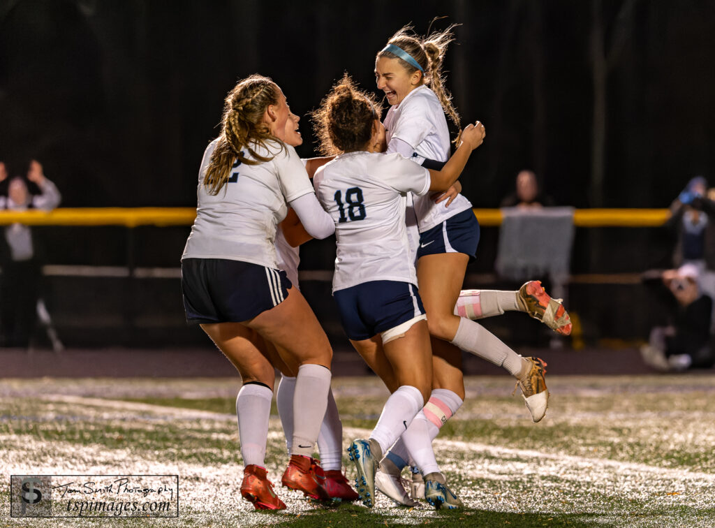 FT Reese Metcalfe celebrates after knocking in the last PK - Shore Sports Insider Reese Metcalfe scored the game-clinching goal in PKs against Howell in the CJG4 semifinal. 11/12/25 Photo by Tom Smith - FT Reese Metcalfe celebrates after knocking in the last PK