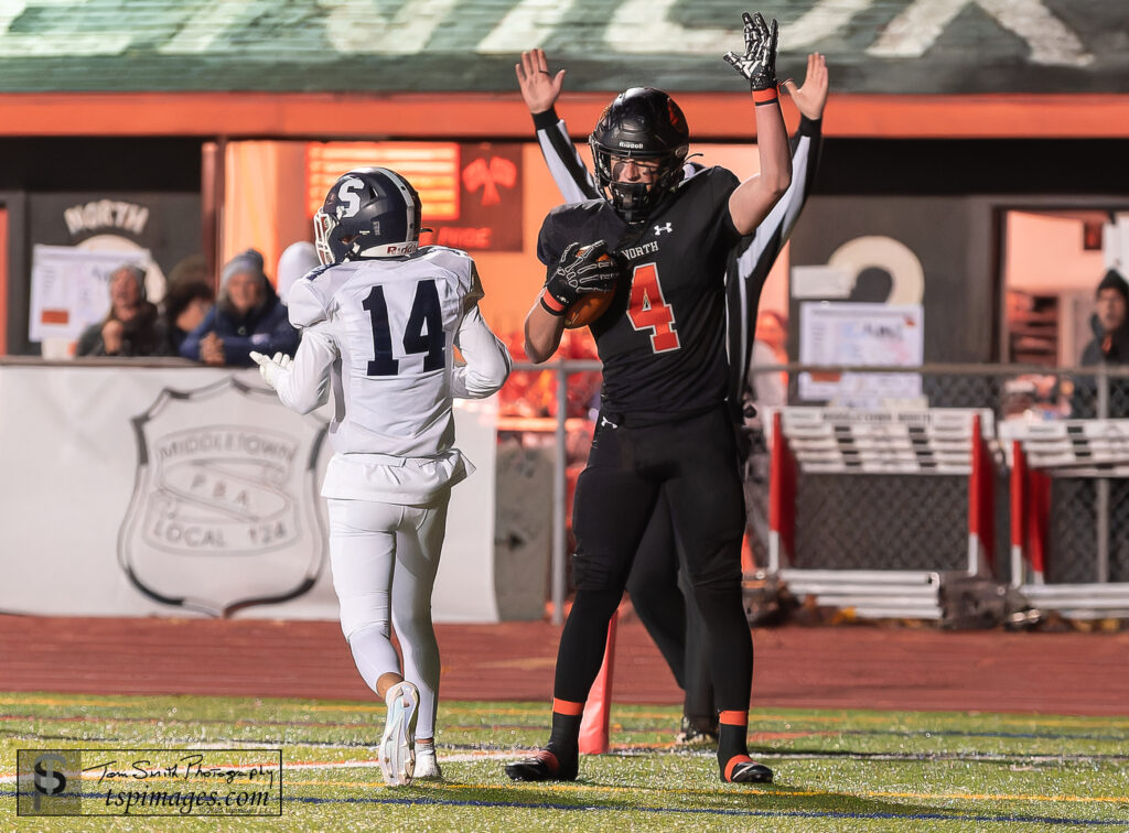 Middletown North Kade Little after catching a two point conversion 1 - Shore Sports Insider Middletown North junior Kade Little celebrates in the end zone - Middletown North Kade Little after catching a two point conversion 1