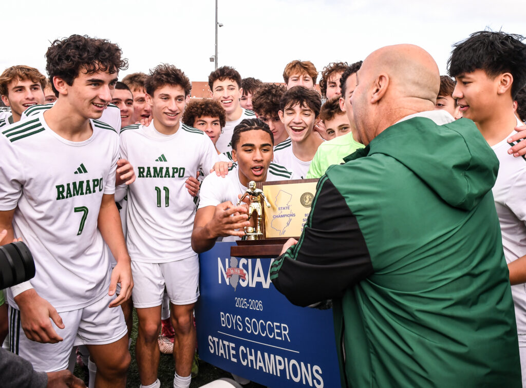 Ramapo Trophy - Shore Sports Insider Ramapo celebrates winning the 2025 NJSIAA Group III championship.(Photo: Tom Smith | tspsportsimages.com) - Ramapo Trophy
