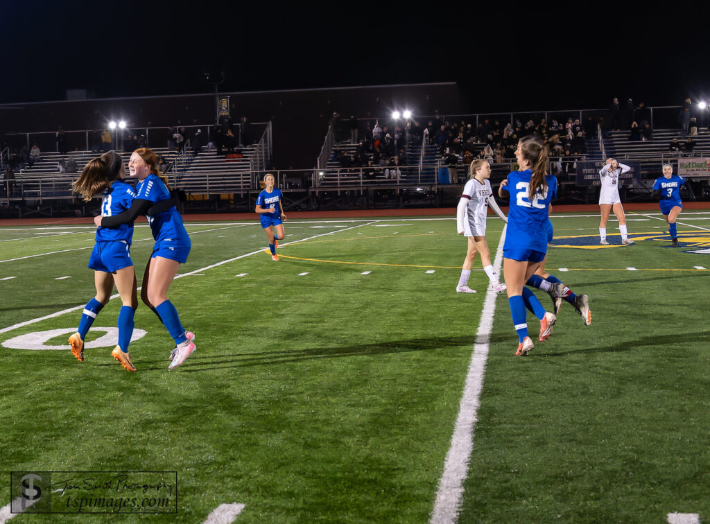 S End of game - Shore Sports Insider Shore Regional celebrating at the final whistle, defeating Verona 2-1 in the Group 1 Championship. 11/23/25 Photo by Tom Smith - S End of game