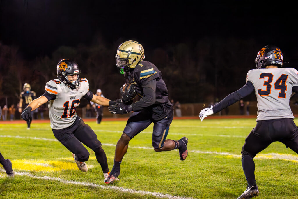 Nazeer Whittaker Brick Memorial - Shore Sports Insider Brick Memorial running back Nazeer Whittaker carries the ball (Photo by Patrick Olivero) - Nazeer Whittaker Brick Memorial