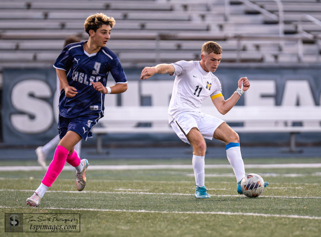Marlboro Jake Ferraro - Shore Sports Insider Marlboro senior Jack Ferraro knocks the ball past Middletown South senior Joey Fielding. (Photo Credit: Tom Smith | tspsportsimages.com) - Marlboro Jake Ferraro