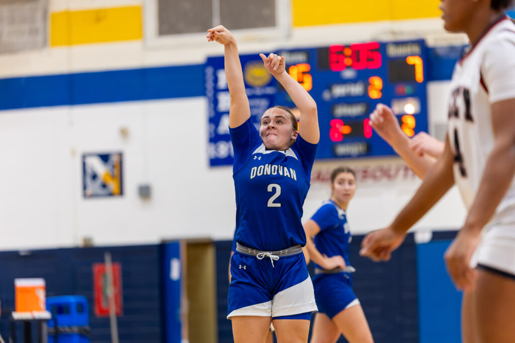 Donovan Catholic- Anais Friedman - Shore Sports Insider Donovan Catholic's Anais Friedman attempts a free throw in the first round of the 2025 Kevin Williams Christmas Classic (Photo by Patrick Olivero) - Donovan Catholic- Anais Friedman