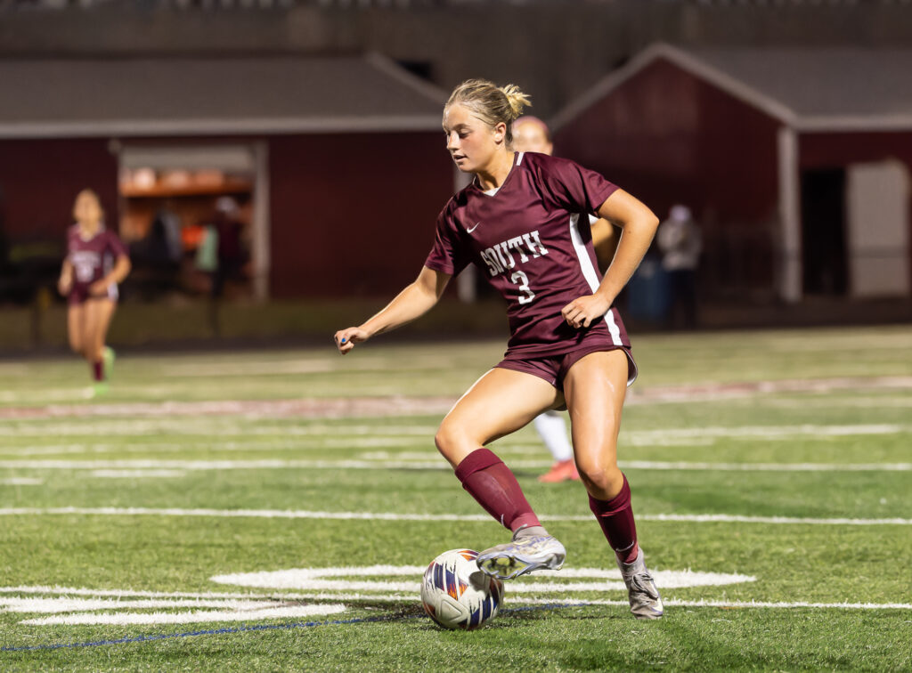 TRS Ava Knight - Shore Sports Insider Toms River South junior Ava Knight controls the ball during the Freehold Township vs Toms River South Shore Conference Soccer Match at the Toms River South HS Turf Field in Toms River, New Jersey. 9/3/25 Photo Credit: Tom Smith | tspsportsimages.com - TRS Ava Knight
