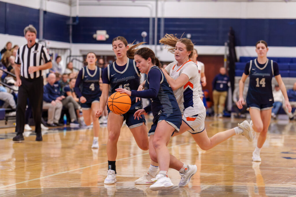 Logan McCarthy - Shore Sports Insider Logan McCarthy creates a turnover against Trinity Hall in a 38-23 victory. 1/3/26 Photo by Patrick Olivera - Logan McCarthy