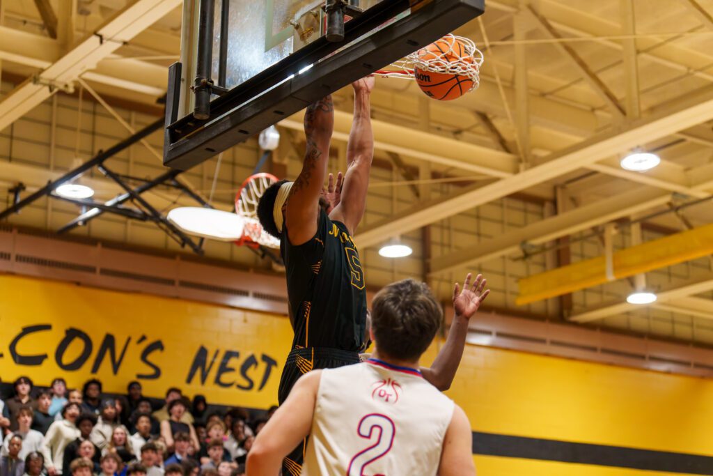 Monmouth Regional's Ahmir Wiggins slams home a dunk (Photo by Patrick Olivero) - Monmouth- Ahmir Wiggins