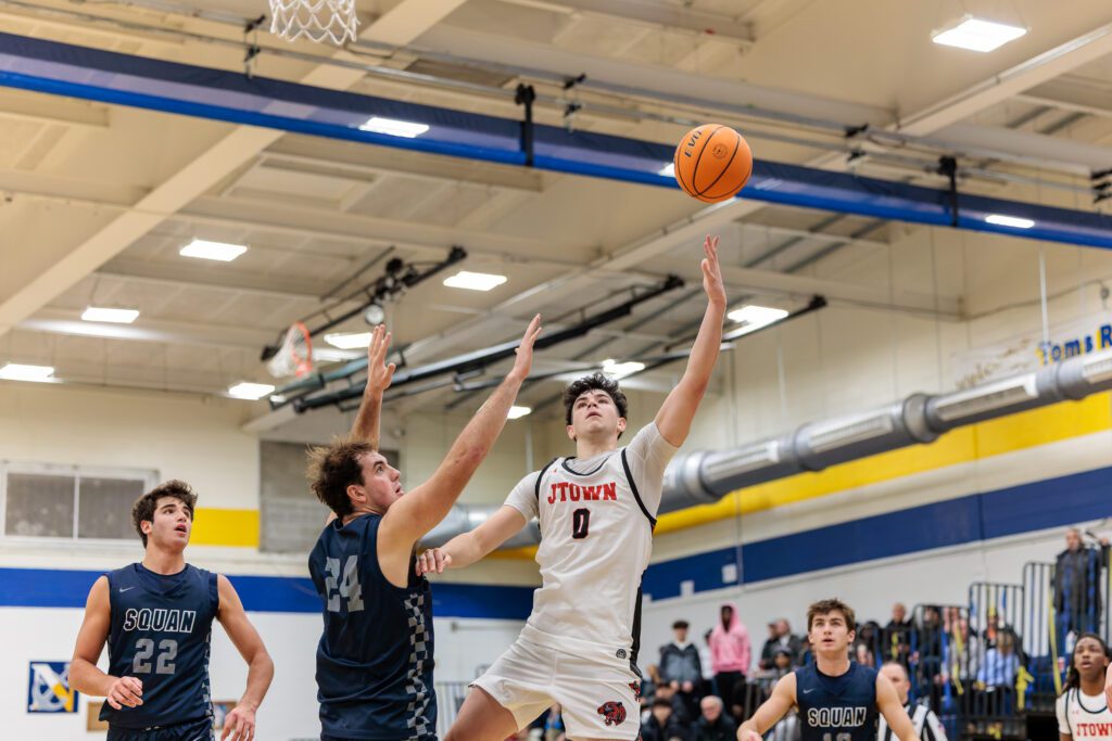 Jackson senior Jimmy Pappalardo shoots over Manasquan senior Jack O'Reilly. (Photo: Patrick Olivero) - Jackson vs. Manasquan KWCC