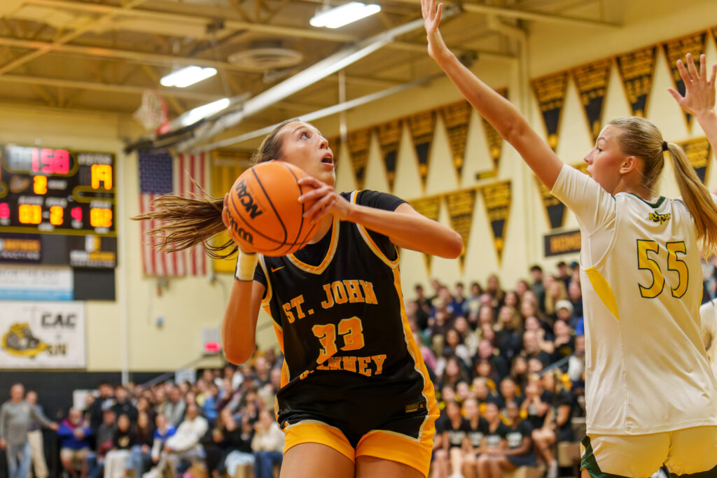 St. John Vianney Taylor Sofilkanich - Shore Sports Insider St. John Vianney's Taylor Sofilkanich looks for a shot in the post (Photo by Patrick Olivero) - St. John Vianney Taylor Sofilkanich