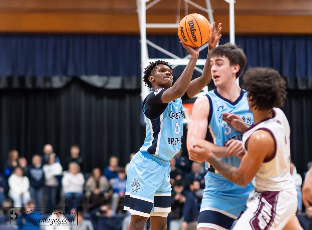 CBA sophomore Izayah Cooper shoots over s screen by senior teammate Connor Andree. (Photo: Tom Smith | tspsportsimages.com) - CBA vs SPP