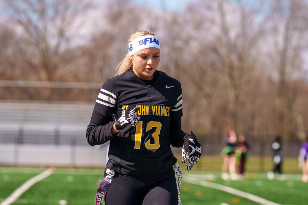 SSI_FlagFootball_SCT_Kickoff_3-21-26-53 - Shore Sports Insider St. John Vianney is looking to build a foundation for success in its second year as a program. (Photo by Patrick Olivero) - SSI_FlagFootball_SCT_Kickoff_3-21-26-53
