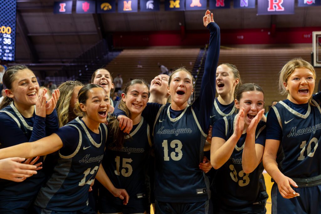 Manasquan celebrating their 3rd straight Group 2 title and 12th in program's history at Rutgers University. 3/14/26  Photo by Patrick Olivero - SSI_Girls_Basketball_Manasquan_Group2_State_Champs_Win-4