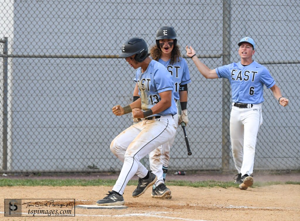 TR South at TR East - Shore Sports Insider Toms River East junior Joey DiMeo scores a run vs. Toms River South in the 2025 NJSIAA South Jersey Group III final. (Photo: Tom Smith | tspsportsimages.com) - TR South at TR East