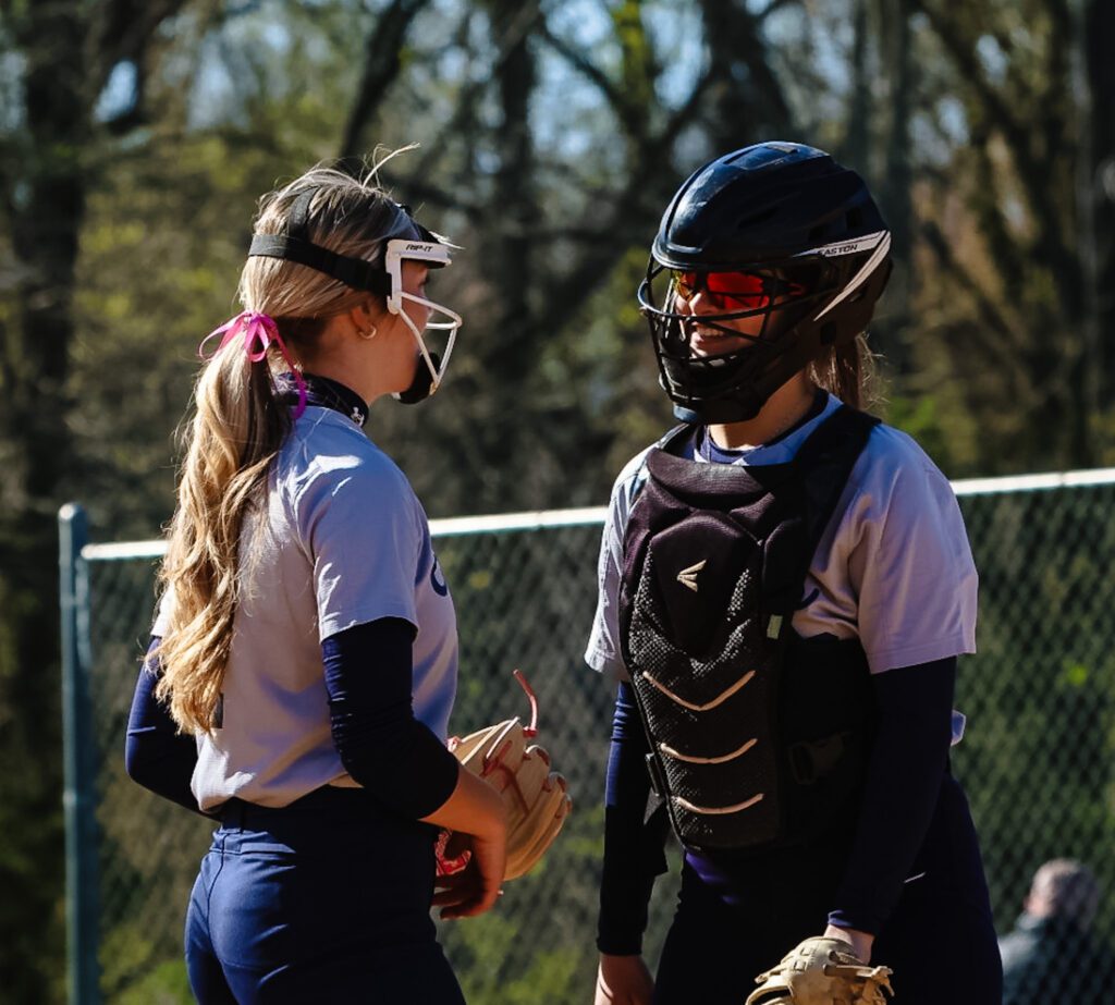 Middletown South pitcher Riley Smith and catcher Nora Sarcone (Photo by Samantha Mayer) - Middletown South's Riley Smith and Nora Sarcone