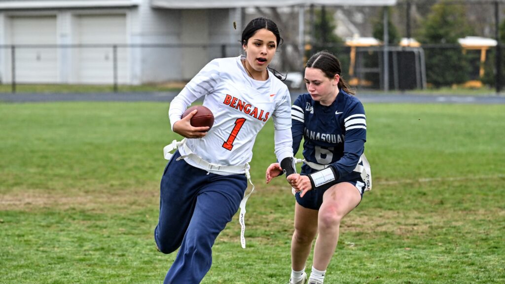 Barnegat sophomore quarterback Camila Chamorro has accounted for 11 touchdowns in two games for the first-year program. (Photo by Sean Dettlinger) - Camila Chamorro Barnegat