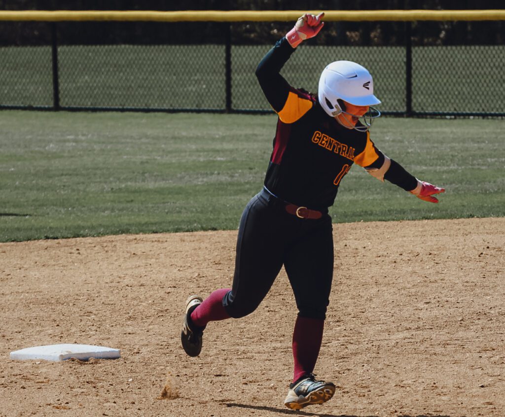 Central's Kayla Fedor celebrates a 2-run home run (Photo by Samantha Mayer) - Central's Kayla Fedor