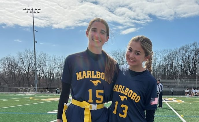 Marlboro flag football's Maddie Budveit and Hayley Albert (Photo courtesy of Dave Ryden)  - Maddie Budveit and Hayley Albert Marlboro