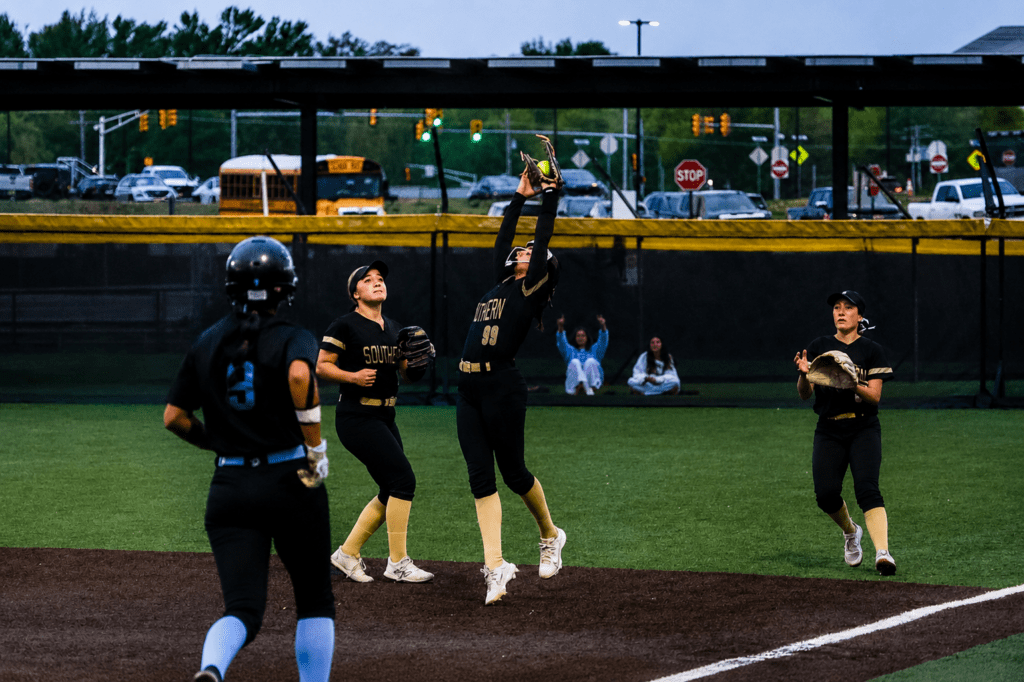 Isabella DeSanto making one of several catches on fly balls by the Southern defense in the OCT Final at Adventure Crossing. 5/6/26 Photo by Samantha Mayer - Southern Isabella DeSanto
