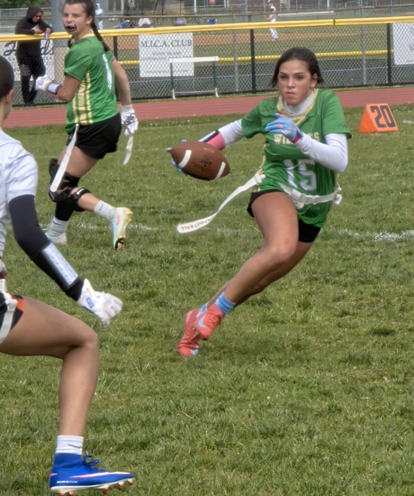 Jayla Kline - Shore Sports Insider Pinelands senior Jayla Kline takes on a Barnegat defender in a 14-7 loss to the Bengals. (Photo by Scott Stump) - Jayla Kline