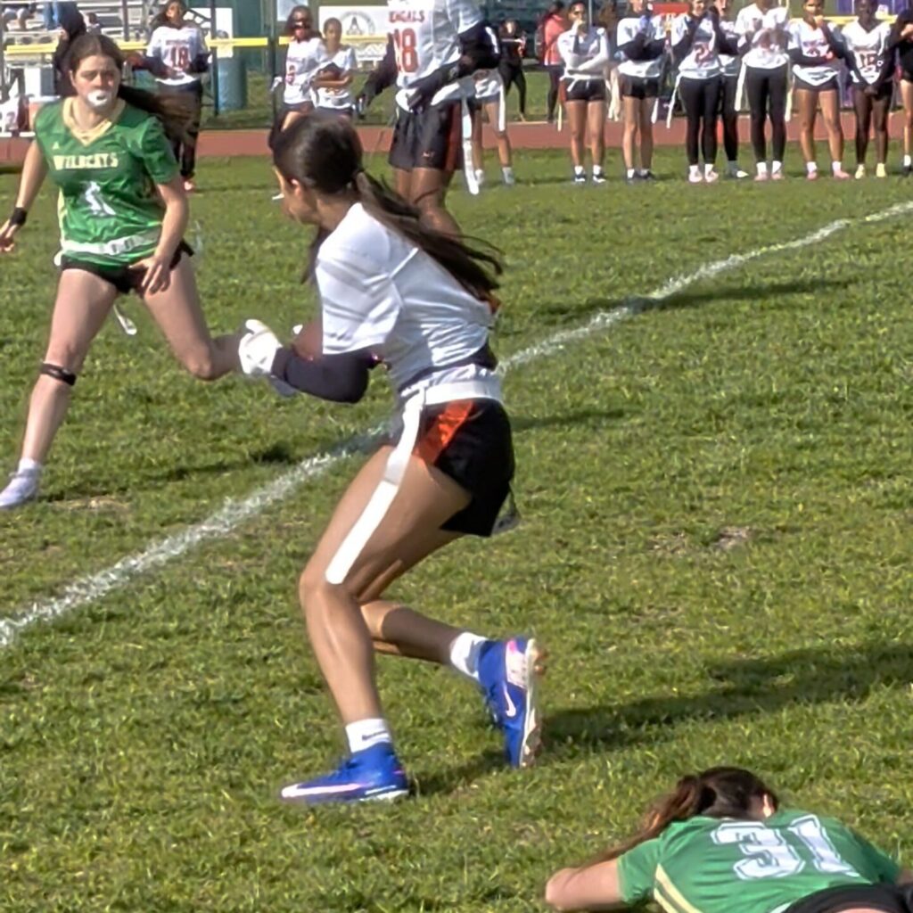 Julia Giangregorio - Shore Sports Insider Barnegat's Julia Giangregorio eludes Pinelands defenders on her way to a 58-yard catch and run in a 14-7 Bengals win. (Photo by Scott Stump) - Julia Giangregorio