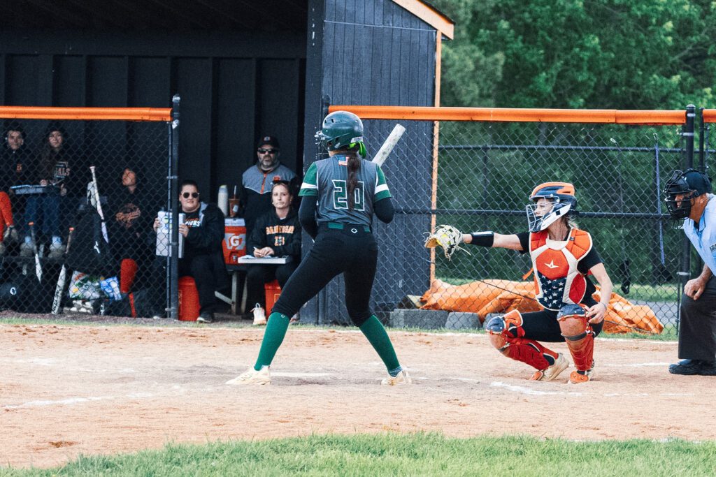 Raritan's Madison Regiec batting in a game earlier this season (Photo by SidelineSamsShots) - Raritan Madison Regiec