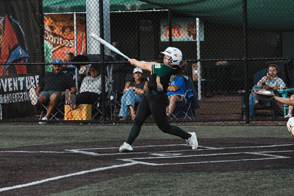 Jozlyn Peterson hitting in the 9th Senior All-Star Game. 6/16/26 Photo by Samantha Mayer - 2I5A2844