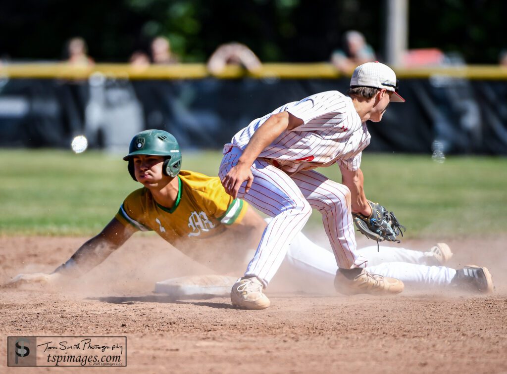 Tyler Garbooshian slides into second for a stolen base in the bottom of the seventh inning vs. Delsea in the NJSIAA Group 3 semifinal. (Photo: Tom Smith | tspsportsimages.com) - Brick Memorial Tyler Garbooshian
