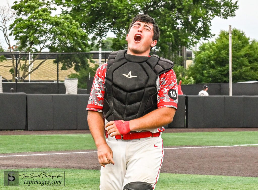 Point Beach catcher Dan Lubach celebrates the final out team's Group I championship. (Photo: Tom Smith | tspsportsimages.com) - Pt Beach vs Pompton Lakes